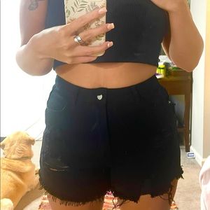 SHEIN black ripped jean shorts
